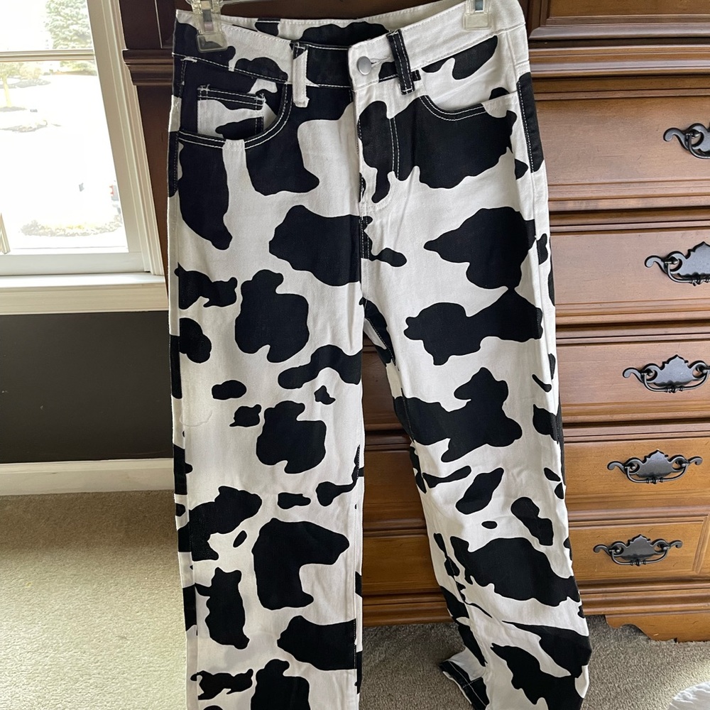 Cow print jeans